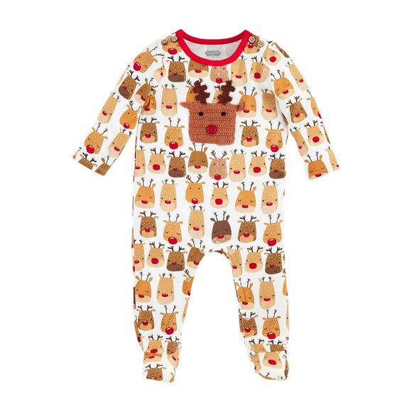 Mud Pie Baby Christmas Holiday Reindeer Applique Baby Sleeper - Picture 1 of 1